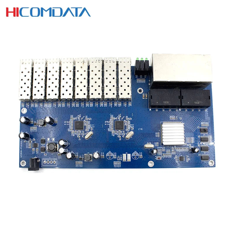 1 Gigabit optical port + 8 10M/100M/1000M ports Media Converter PCB Single Mode fiber Port PCBA 1000M