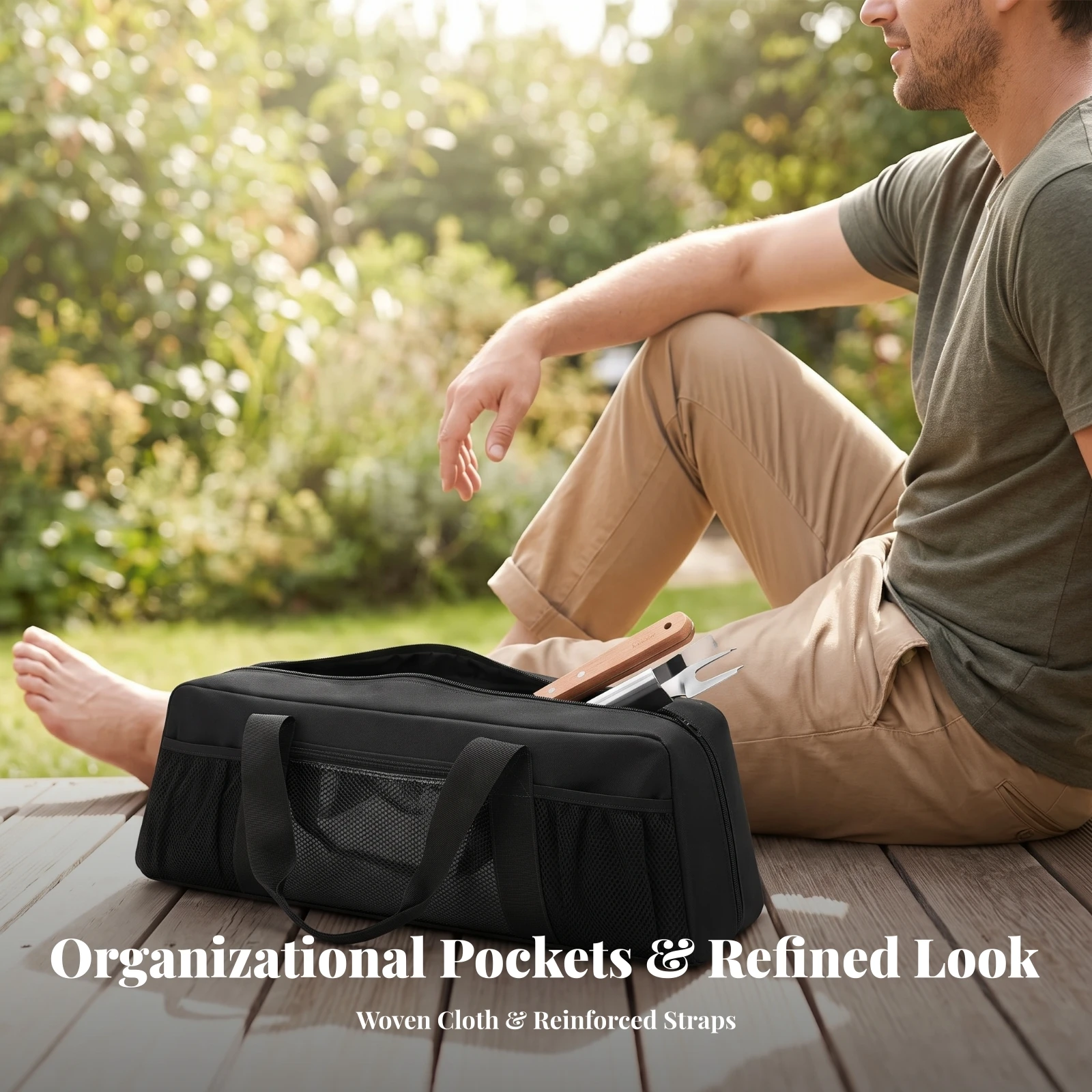 Barbecue Tool Storage Bag Easy Access Grill Tool Bag with Pockets Barbecue Accessory Carrier Large Capacity Heavy Duty