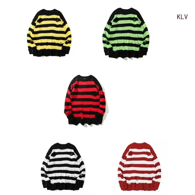 

Women Men Pullover Sweater Long Sleeve Crewneck Jumper Tops Oversized Distressed Knit Sweater Tops Winter Warm Sweaters 6XDA