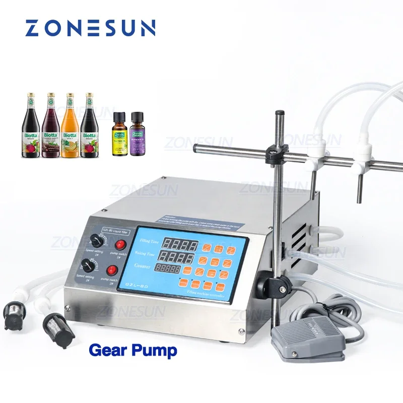 ZONESUN Füllmaschine Halbautomatische Zahnradpumpe Flasche Wasserfüller Flüssigfläschchen Saft Getränke Getränke Öl Parfüm Verpackung