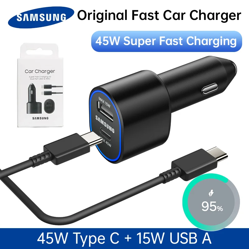 45W Original Type C Car Charger USB A 60W Fast Charging PD Phone For Samsung Galaxy S24 S23 S22 Ultra S21 Note 20 Tab S8 Tipo