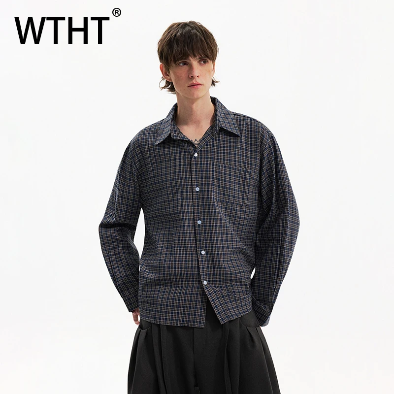 

WTHT Fashion 2026 Spring Men's Plaid Loose Turn Down Collar Shirts Vintage Japanese-style Single Breasted Coats Male 2A2672