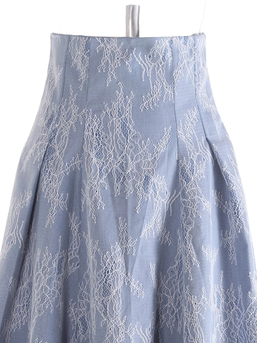 CHICEVER – jupe brodée épissée de couleur bleue pour femmes, tunique taille haute, élégante, Vintage, pliable, ligne A, Style d'été