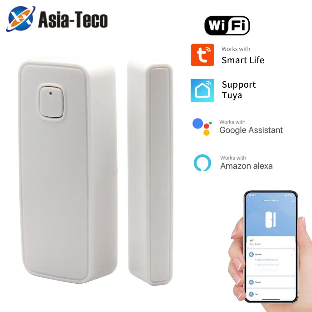 Wireless WiFi Smart Door Sensor Tuya App Door Open Closed Status Magnetic Detector Alarm Notification Alert Support Alexa Google