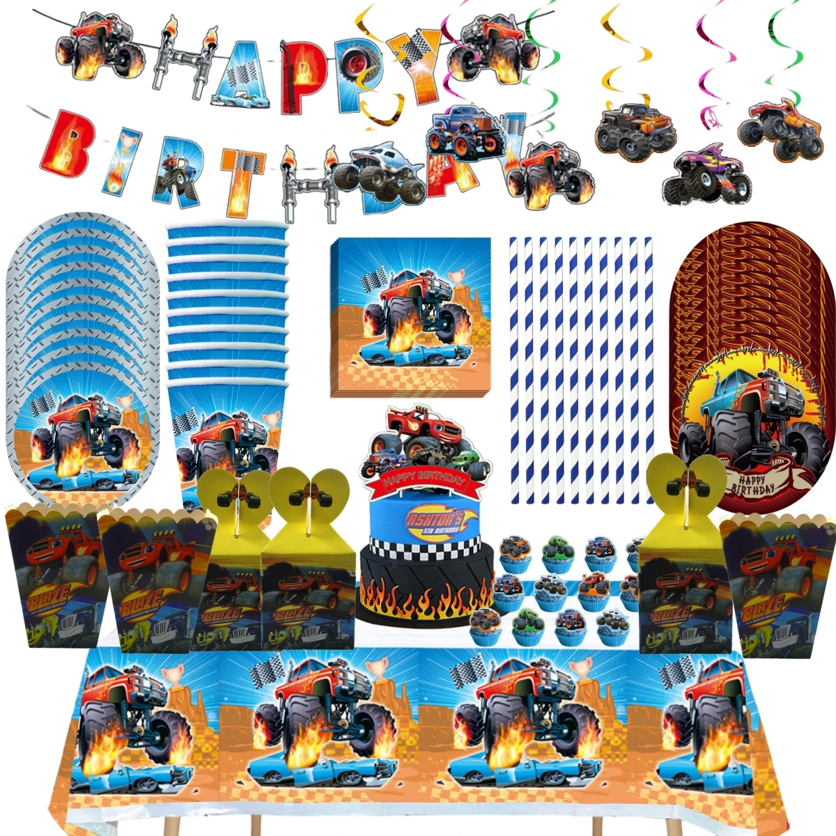 

Blaze And The Monster Machines Birthday Party Decoration Disposable Cutlery Cake Decor Cartoon Car Kid Favors For Party Supplies