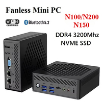 Fanless Mini PC N100/N200 Mini PC Twin Lake N150 Mini Computer Windows 11 Pro DDR4 RAM NVMe SSD 4K WiFi 6 BT5.2 Gaming Computer