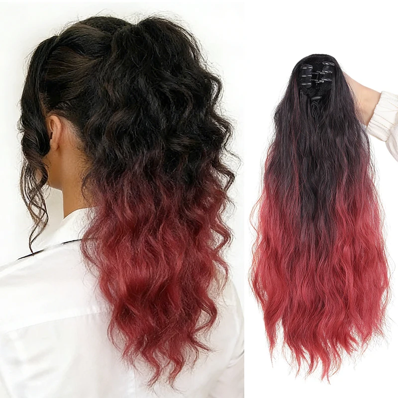 

Длинный волнистый накладной хвост омбре черно-красного цвета, из мягкого синтетического волокна, не требует нагрева, легко крепится для повседневного использования, вечеринок и косплея.