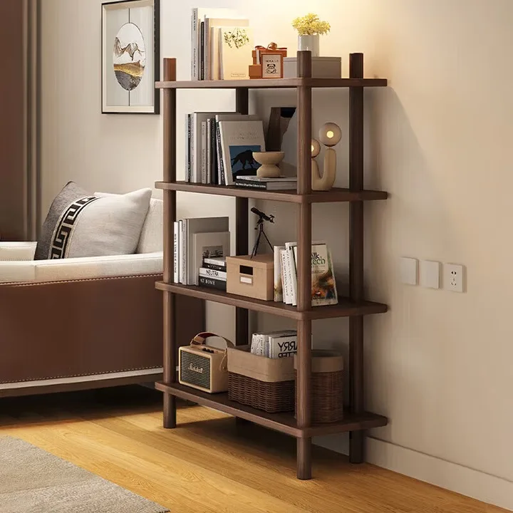 

Bookshelf Floor-to-ceiling household solid wood simple bookcase Storage shelf Multi-layer storage rack Walnut 3-layer 80