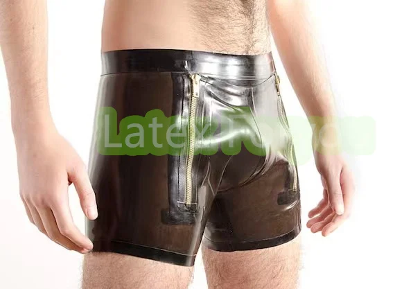 Natural latex underwear close fitting shorts Handmade Men Double Zipper Short Pants Cosplay Costume  Various Colors