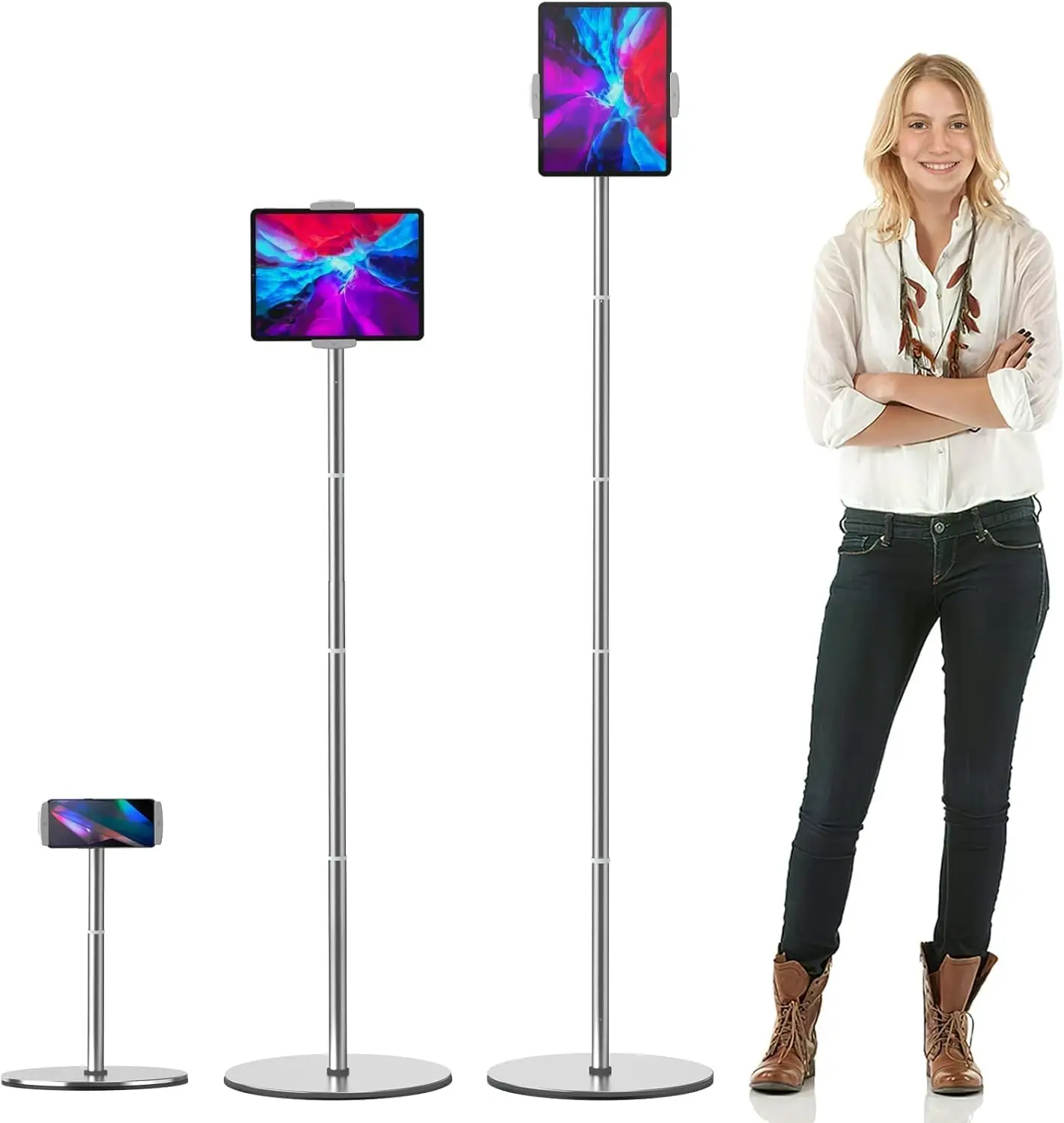 

Регулируемая напольная подставка для планшетов и телефонов, высота 66,1 дюйма, подходит для iPad Pro/Air/Mini, Kindle, мобильных телефонов