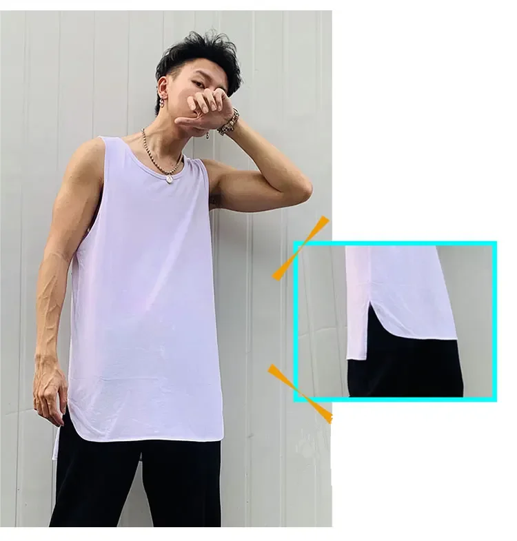 MRMT 2026 Brandneue Herren-Tanktops mit lockerem Saum aus Baumwolle für Männer – Trendige, ärmellose Westen mit verlängertem quadratischem Saum für den modernen Mann – Detail 9