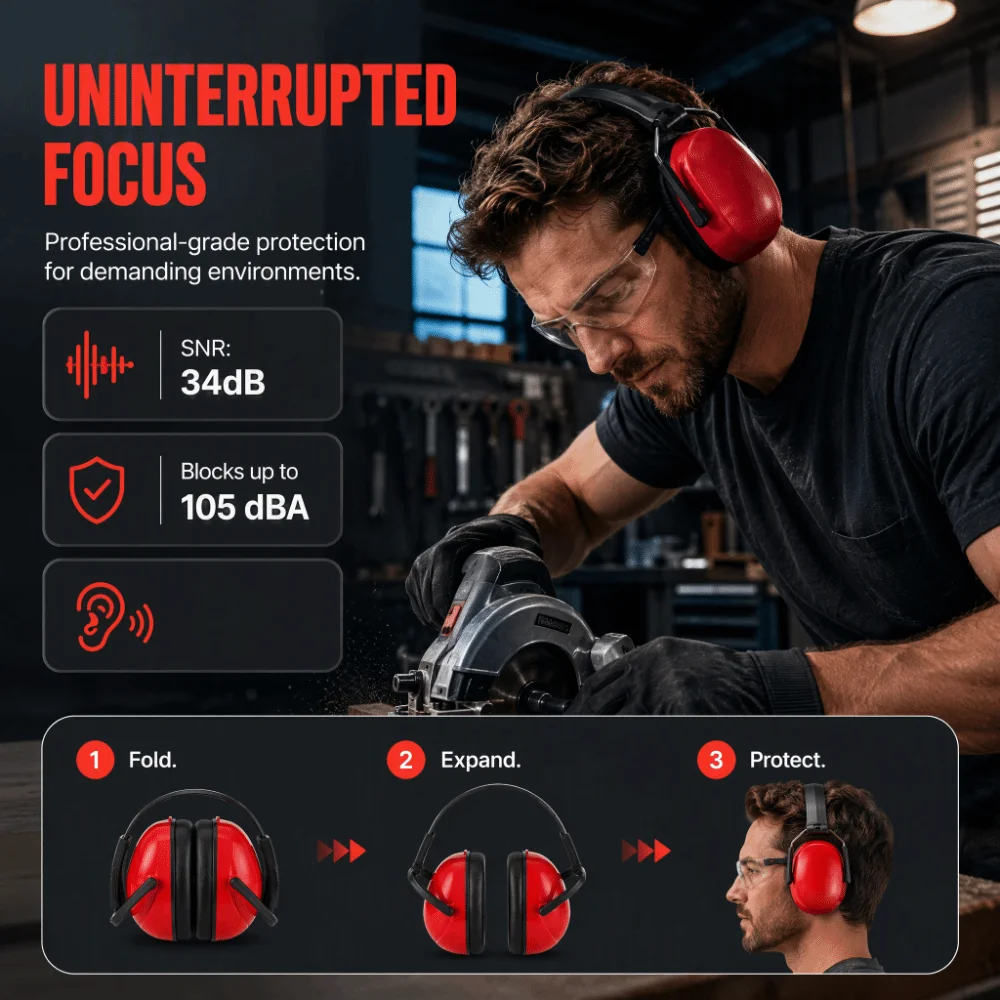 Foldable Adjustable Head Earmuffs Hearing Protection Soundproof Ear Defenders Noise Reduction Effective Ear Protector