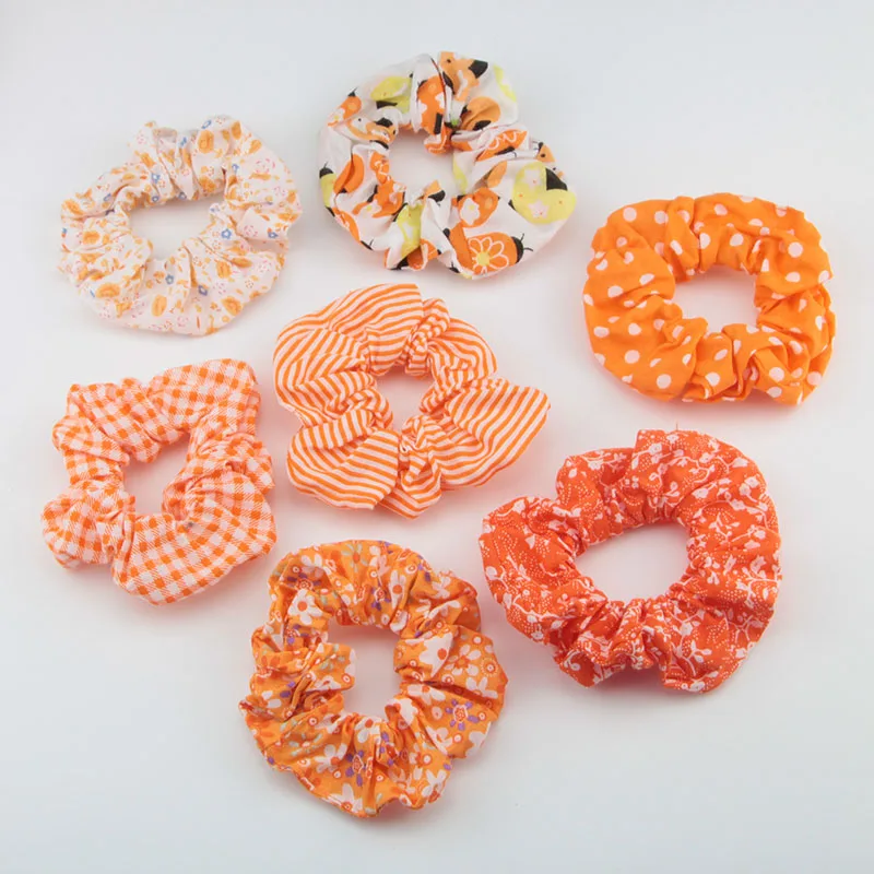 7Pcs Autumn Print Hair Scrunchies for Women Orange Hair Ties Assort Summer Hair Accessories for Girls Hair Band Ponytail Holders