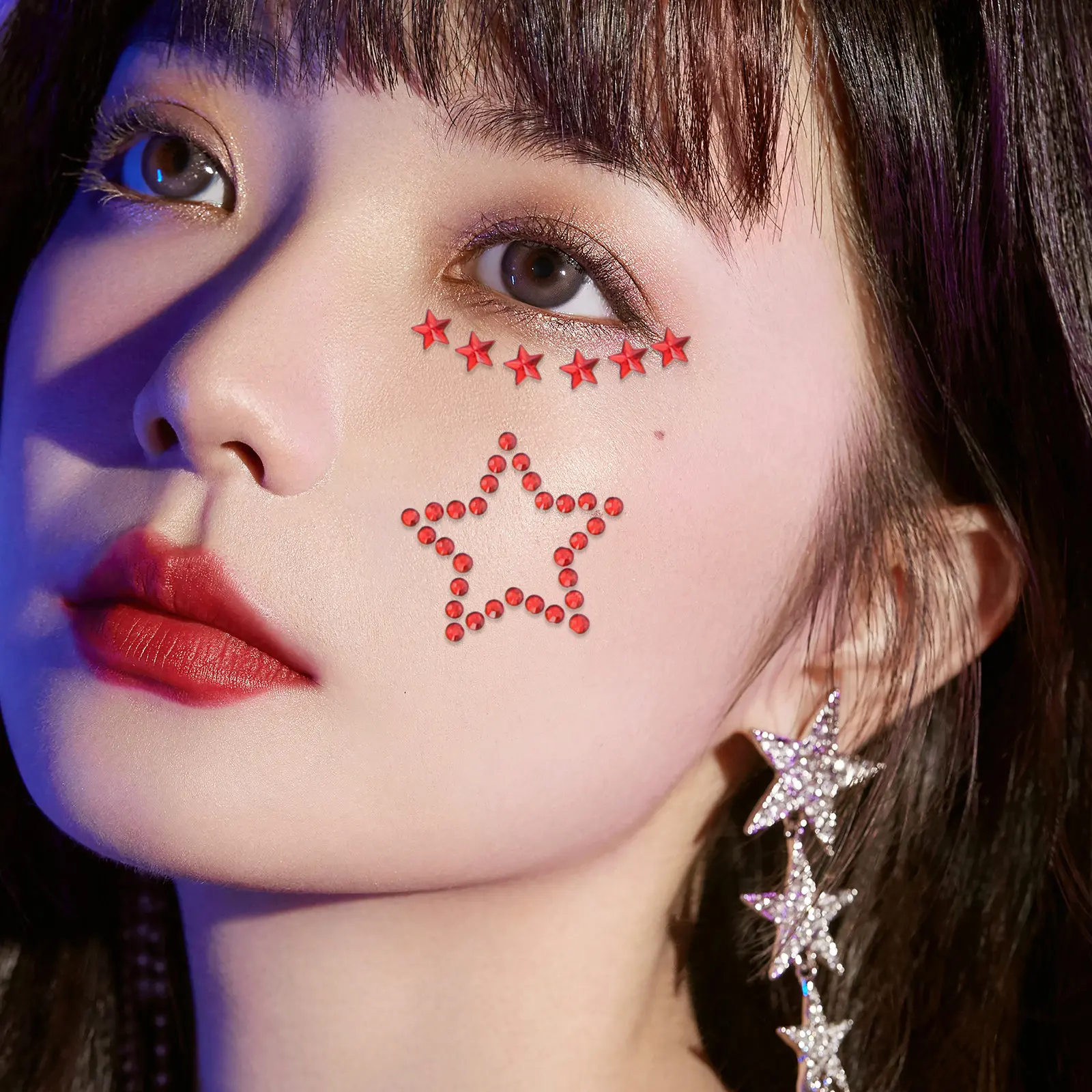 5Sheets Stage Makeup Face Rhinestone Stickers Hollow Solid Star Heart Shapes Self-Adhesive Festival Party Valentine Rave Face