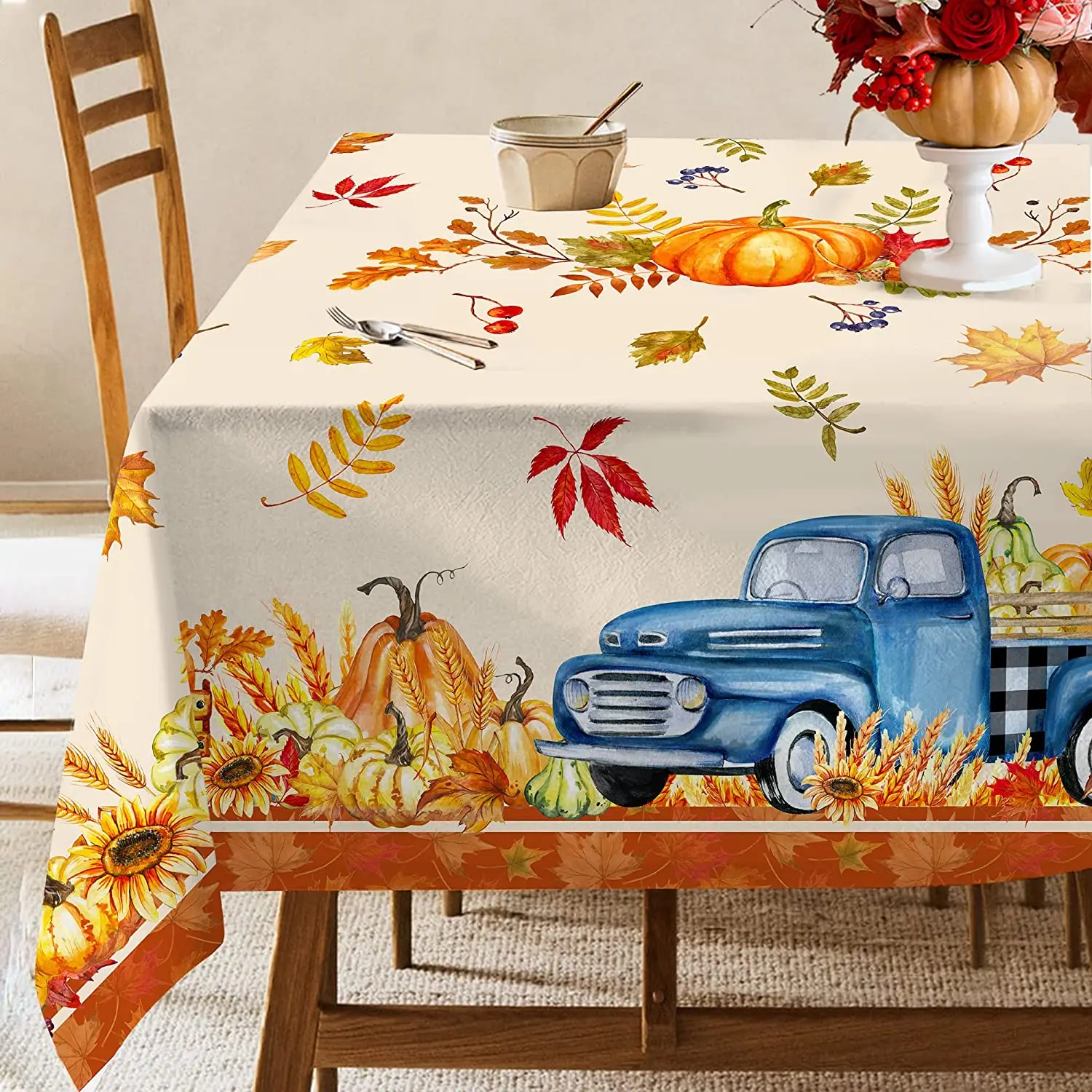 Thanksgiving Fall Pumpkin Truck Print Tablecloths Kitchen Table Decorations Holiday Christmas Party Decoration Tablecloths