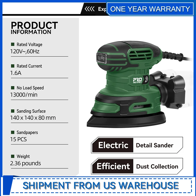 Lijadora de detalles Lijadora de ratón de 13000 RPM 1.6A Lijadoras de palma eléctricas con caja de recolección de polvo de papel de lija de 15 piezas para espacios apretados