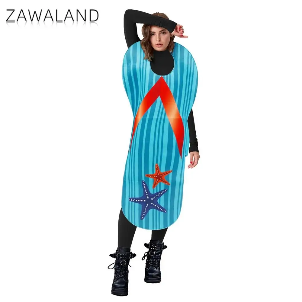 Zawaland Beach Slippers Fancy Costume Adult Kid Halloween Disguise Suit Carnival Party Clothes Funny Outfit Flip Flop Show Wear