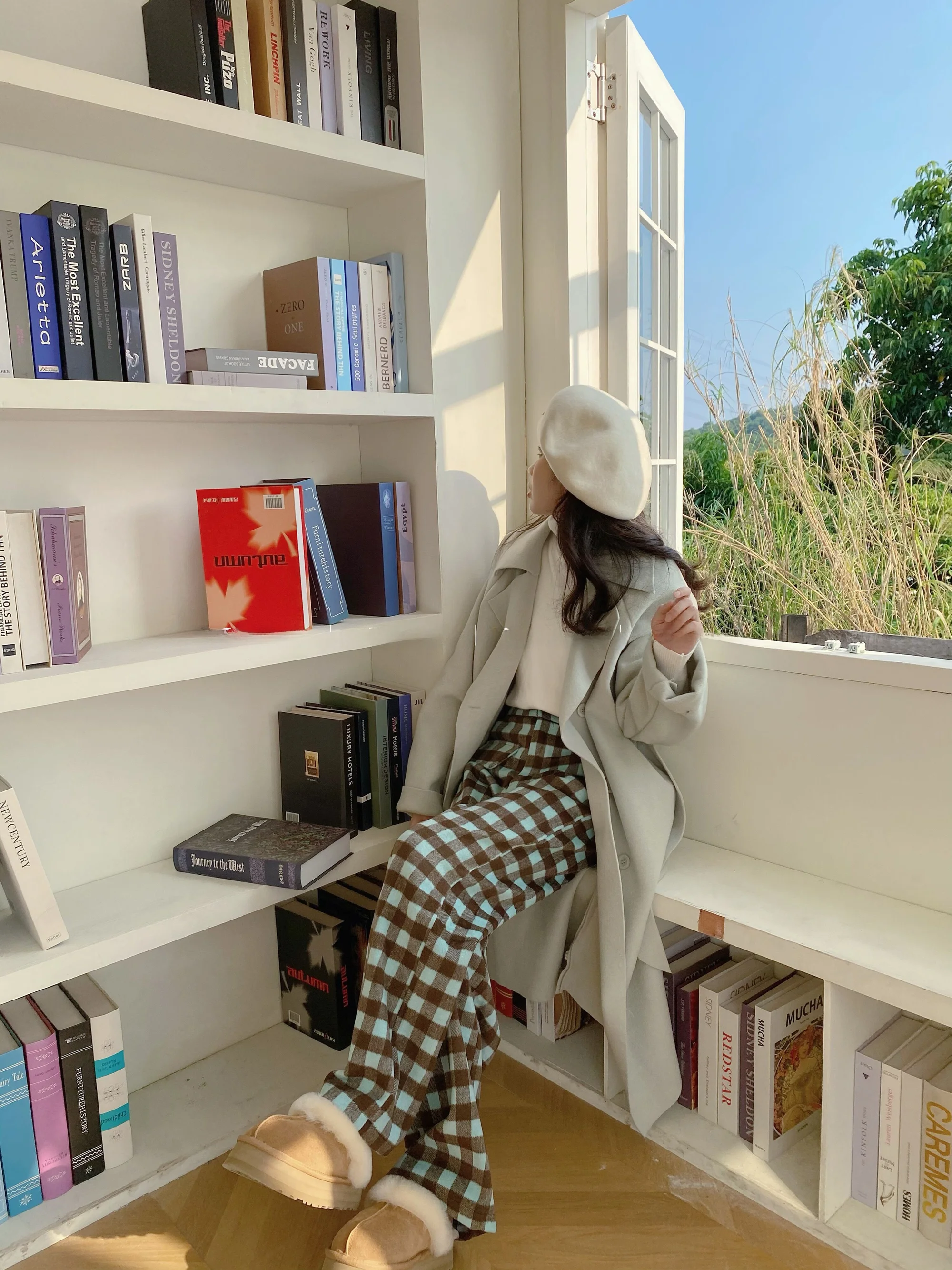 

Retro American Plaid Woolen Casual Pants Women's Loose High Waist Straight Leg Long Trousers Comfortable Lazy Sle Design