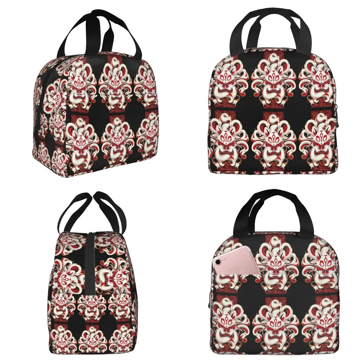 Fox Spirit Kitsune Japanese Kabuki Insulated Lunch Bag for Women Office Cooler Thermal Food Box Tote Lunch Boxes Container