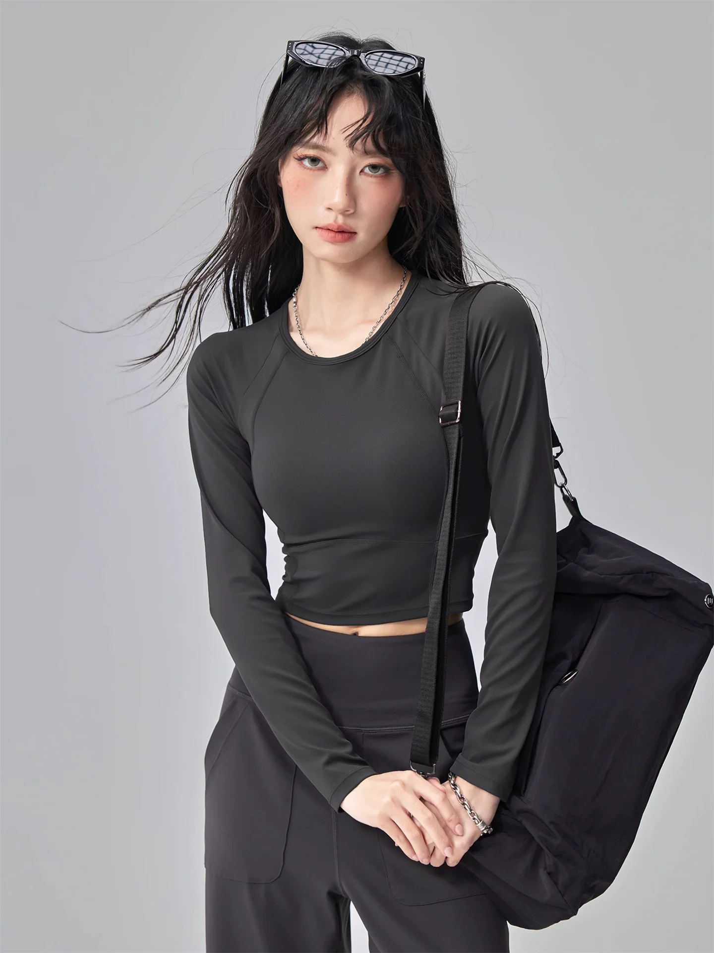 

Женский спортивный топ для йоги с накладкой на грудь Long Sve Fitn Training Running Pilates Qui Dry Tight Fit Осень Зима