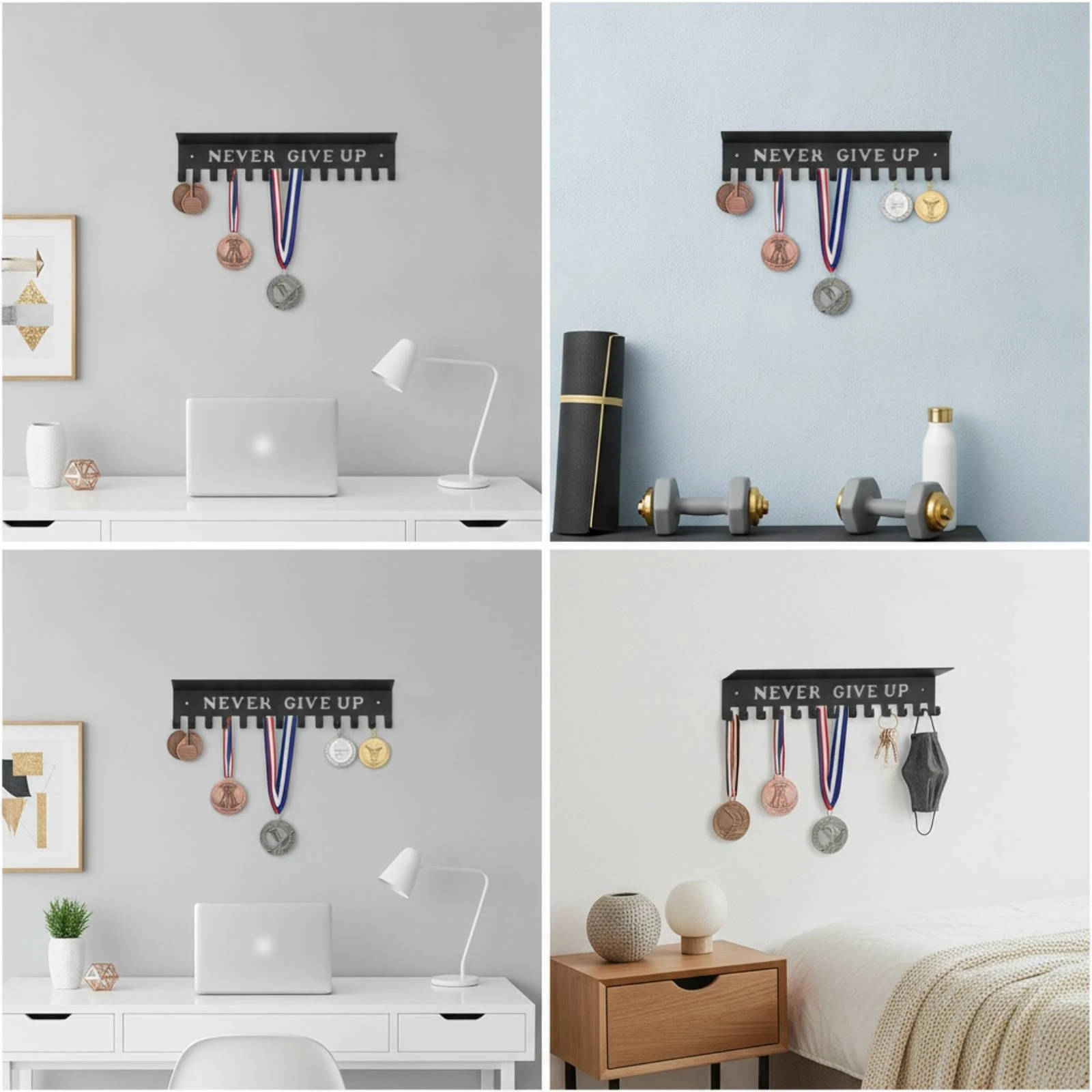Medal Hanger with Shelf Black Medal Holder with Shelf Sturdy Modern for Athletes, Bedroom, Home Gym