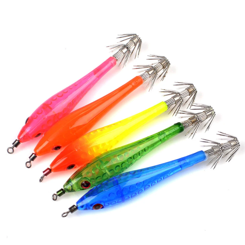 

5 Pcs Colorful Squid Hooks Durable Lures Night Glowing Fishing Bait for Water Sleeve Fish Squid Octopus Cuttlefish