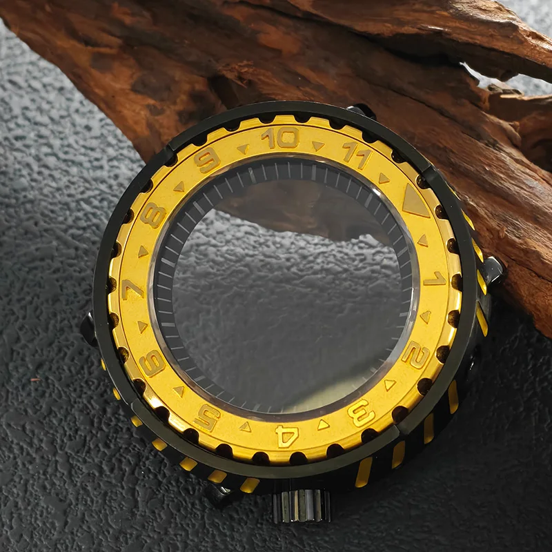 

Tuna Can NH35 Watch Case 47MM Black Base With Gold Accents Sapphire Glass Steel Case Fit NH35 NH36 Movement Diving Watch Case