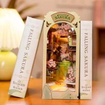 Robotime Rolife سقوط ساكور كتاب Nook ، ديي دمية ، طقم نموذج الكتب مع ضوء ليد ، لغز خشبي لديكور رف الكتب ، TGB05