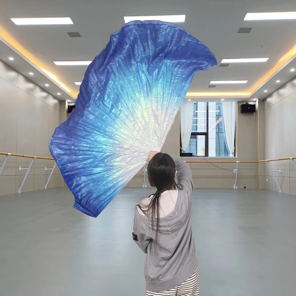 Color Yarn Material Worship Dance Fan Opening Dance Cartilaginous Fishbone Fan Double Layer Gradient Stage Performance Props