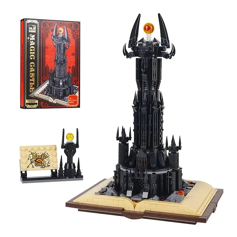 Black Tower Magic Book Building Blocks, Dark Magic Castle, Modelo de torre, Montagem de tijolos com luzes, brinquedos infantis, presentes para meninos, 966pcs