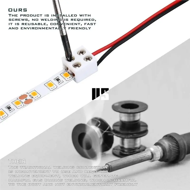 DT19-Led Tape Light Connectors 25 Pack 2 Pin 8Mm Terminal Screws Tighten Wire Stripping With Screwdriver