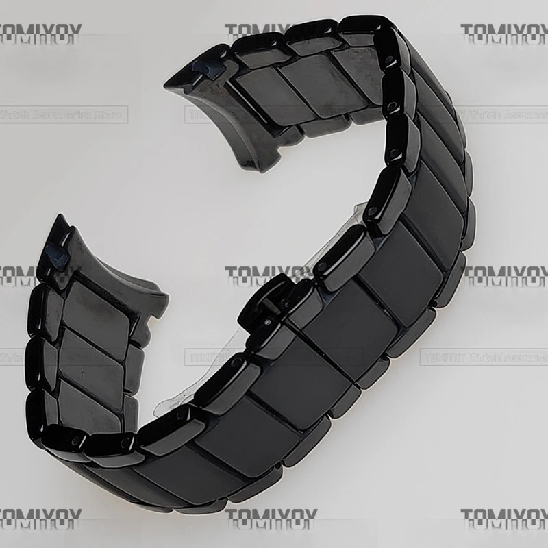 22 24MM Curved End Polished And Brushed Black Zirconia Ceramics Dive Three Beads Watch Band Fit For AR 1400 1451 1452