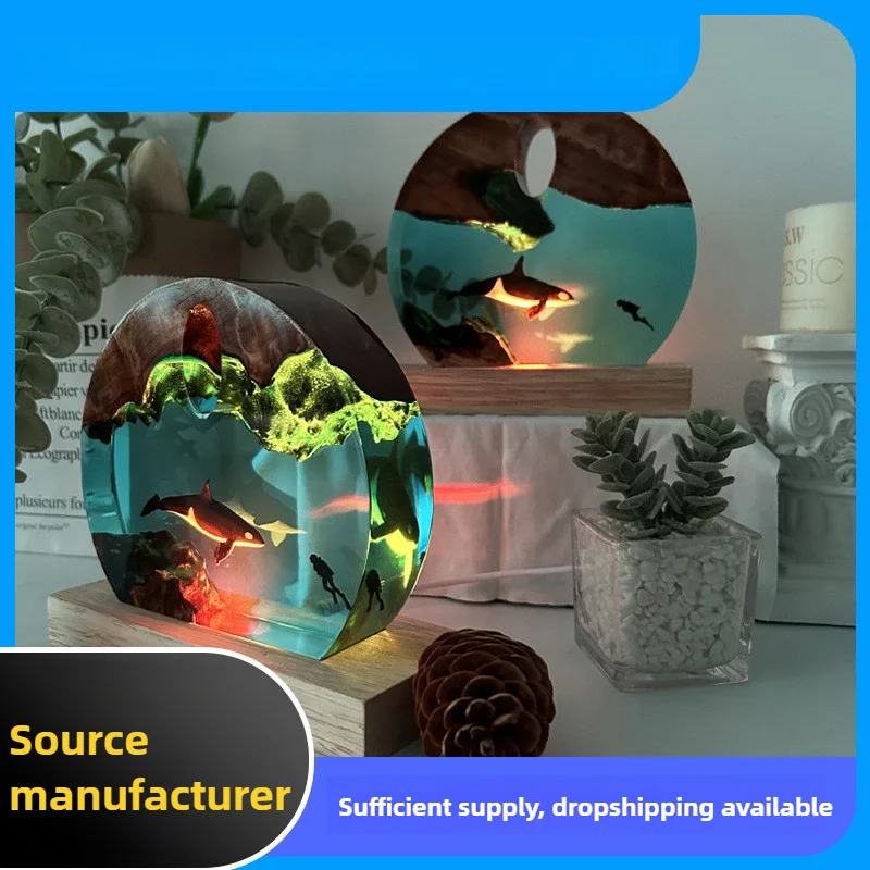 

Ночник Orca Diver из смолы, серия Ocean, светодиодная лампа с деревянным основанием, креативный подарок на Рождество и праздник