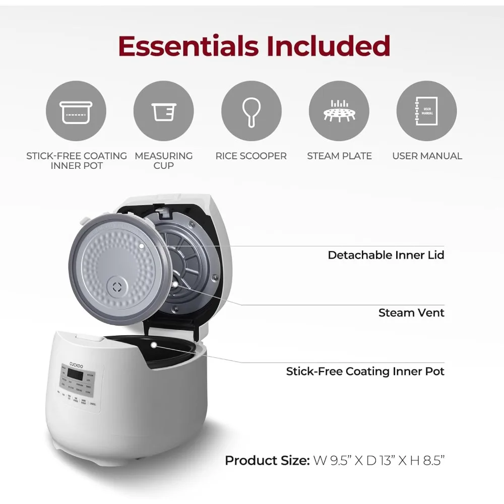 Rice Cooker and heater, non-stick inner pan, 11 menu modes, fuzzy logic technology, Self-cleaning (white)