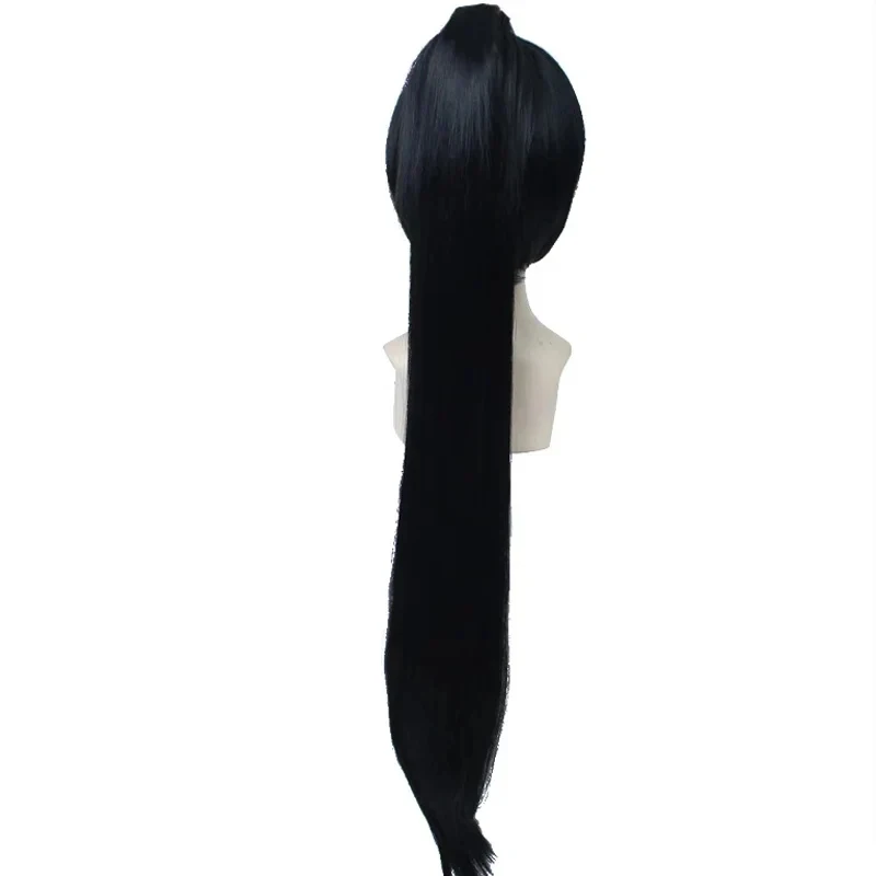 ccutoo Pelucas de pelo sintético largo y liso negro para cosplay de Akali, cola de caballo con chip extraíble, gf;.9
