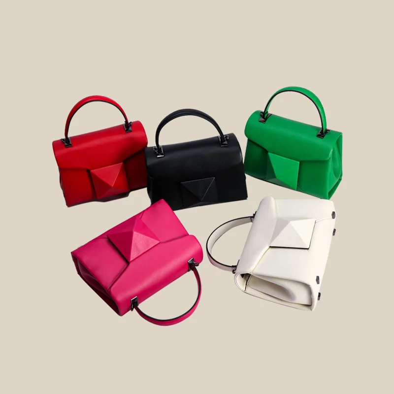 

Original Rivet Design Mini Square Fashion Handbag Red Shoulder Crossbody Bag for Women Luxury Green Leather Handbag