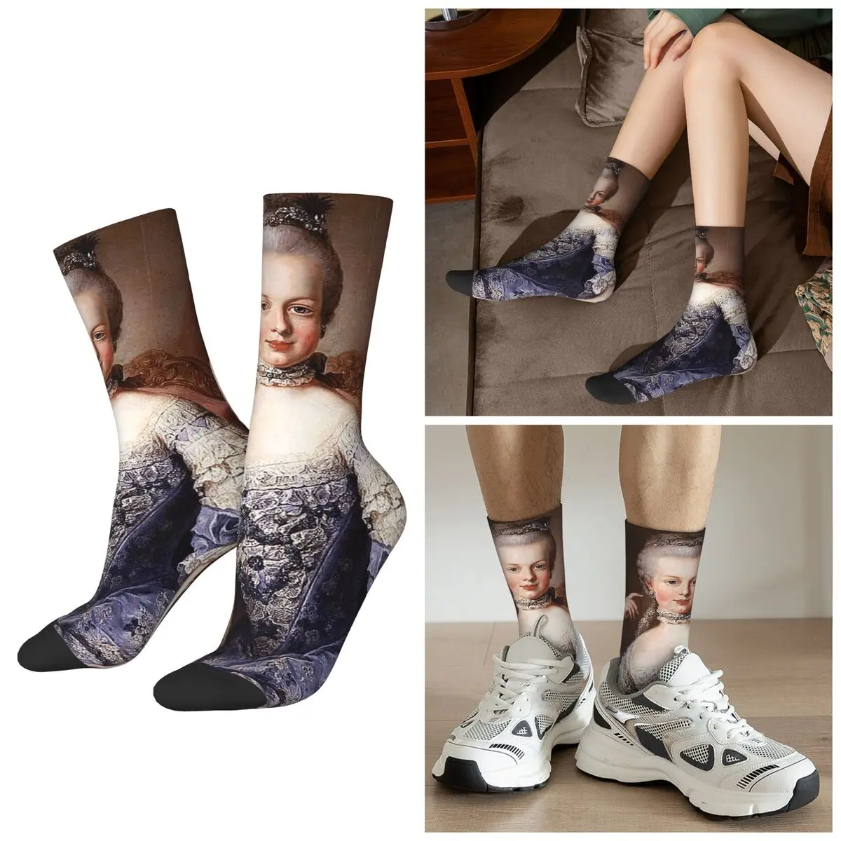 All Seasons Portrait Of Marie Antoinette Martin Va Socks Harajuku Sport Middle Tube Socks Super Soft Stockings