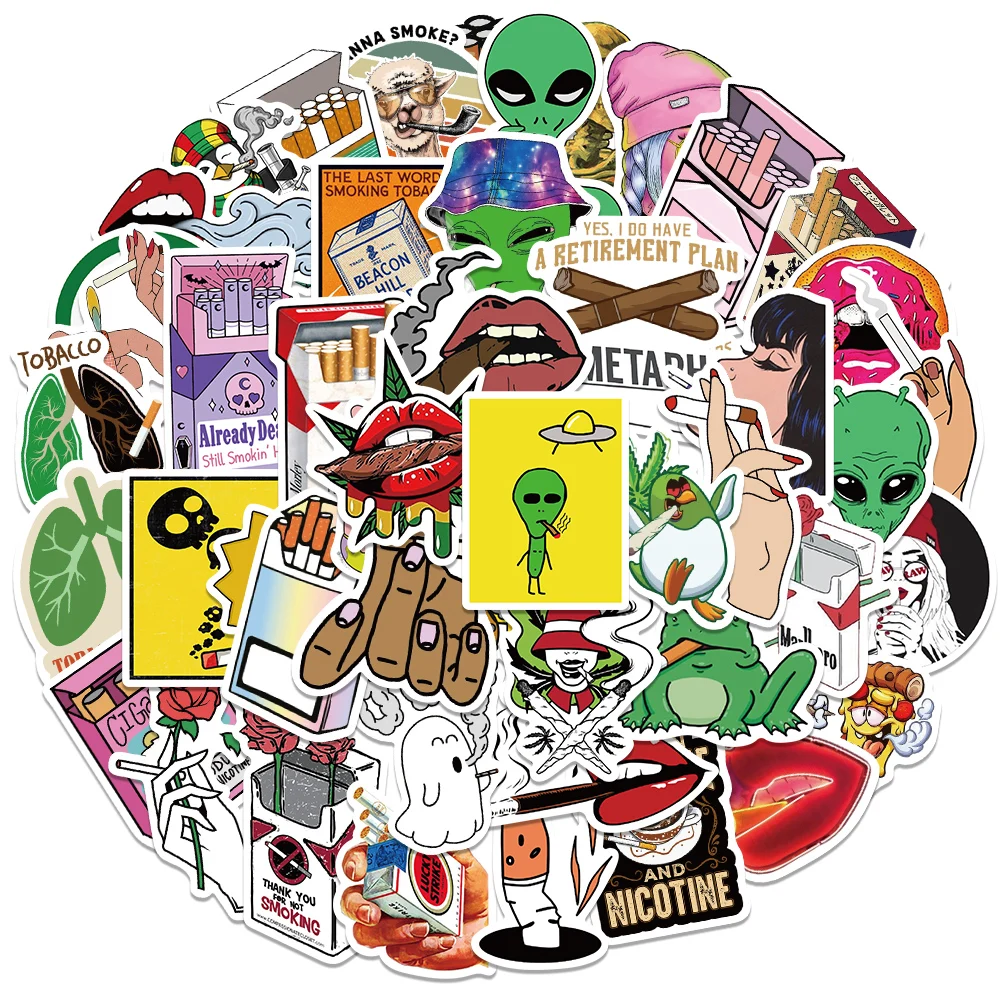 50 Stuks Cartoon Tabak Roken Stickers Voor Fans Motorfiets Telefoon Skateboards Laptop Bagage Pegatinas Stickers