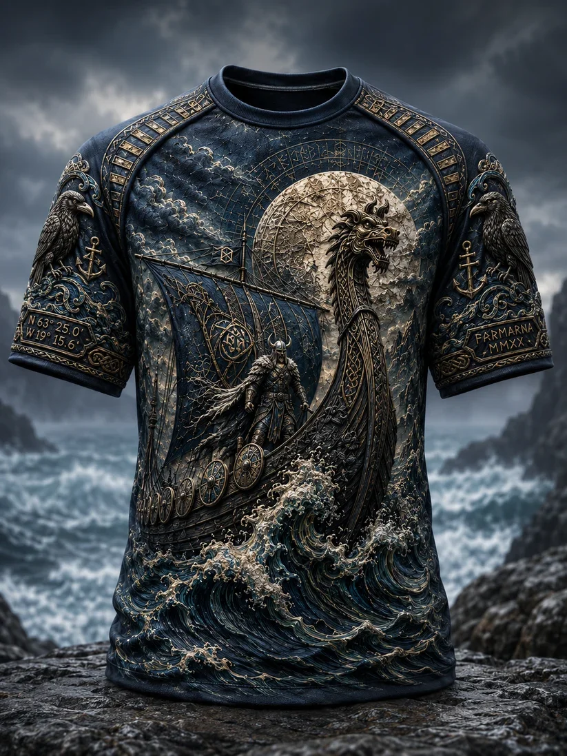 2027 Summer Best-selling Men's Vintage Viking Style 3D Printed Outdoor Sports Breathable Quick-Drying T-Shirt for Family Couples