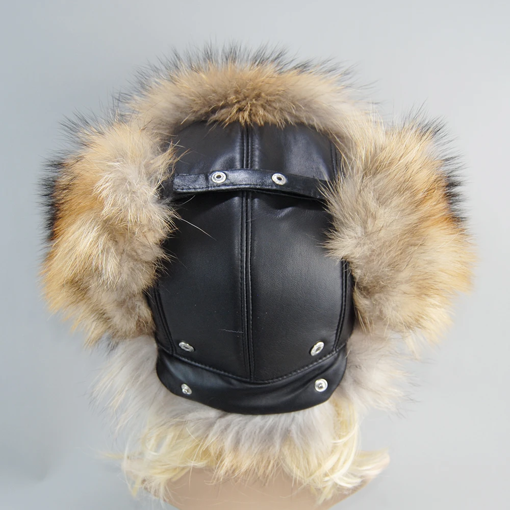 2024 New Style Winter Ushanka Hat Men Women\'s Pilot Aviator Bomber Trapper Hats Real Fox Fur Leather Snow Cap with Ear Flaps