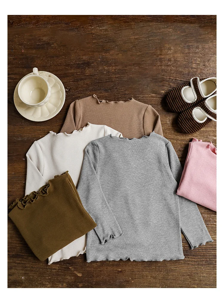 Schickes Rüschen-Spitzen-Rollkragen-Oberteil für Kleinkind-Mädchen, Weiche Stretch-Bluse aus Kunstwolle mit Langen Ärmeln, Lässiges Alltagsshirt für Kinder – Detail 5