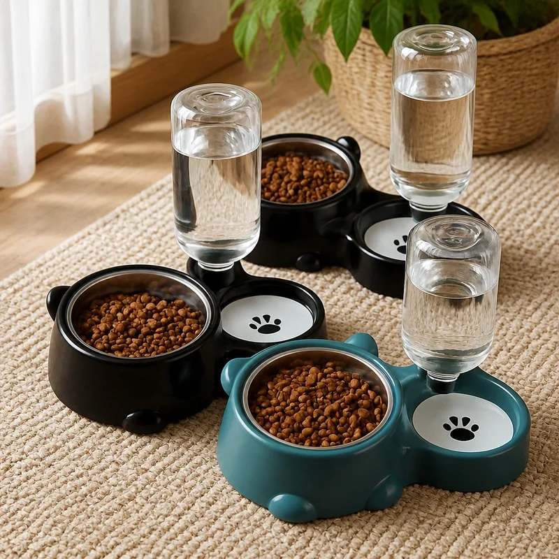 Gravity-Dispensing Pet Feeding Station with Slanted Spout for Cats and Dogs
