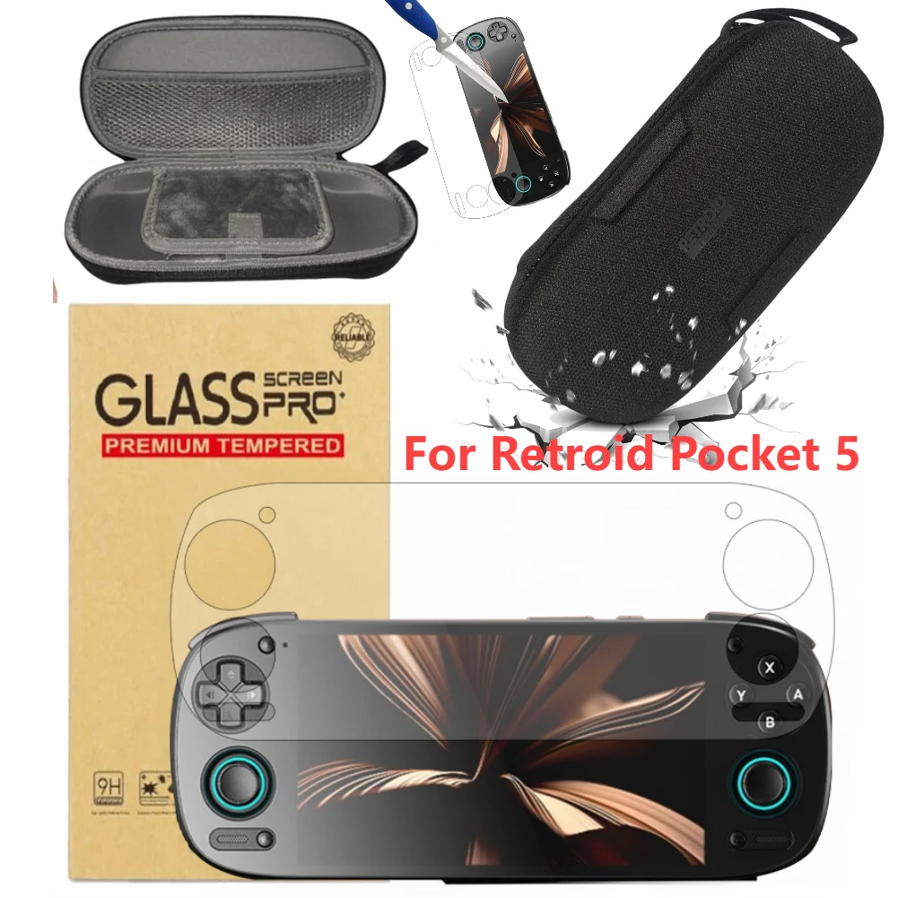 Tragbare Tragetasche und gehärtete Glasfolien, stoßfeste Reise-Schutzhülle, kratzfeste Tragetasche für Retroid Pocket 5