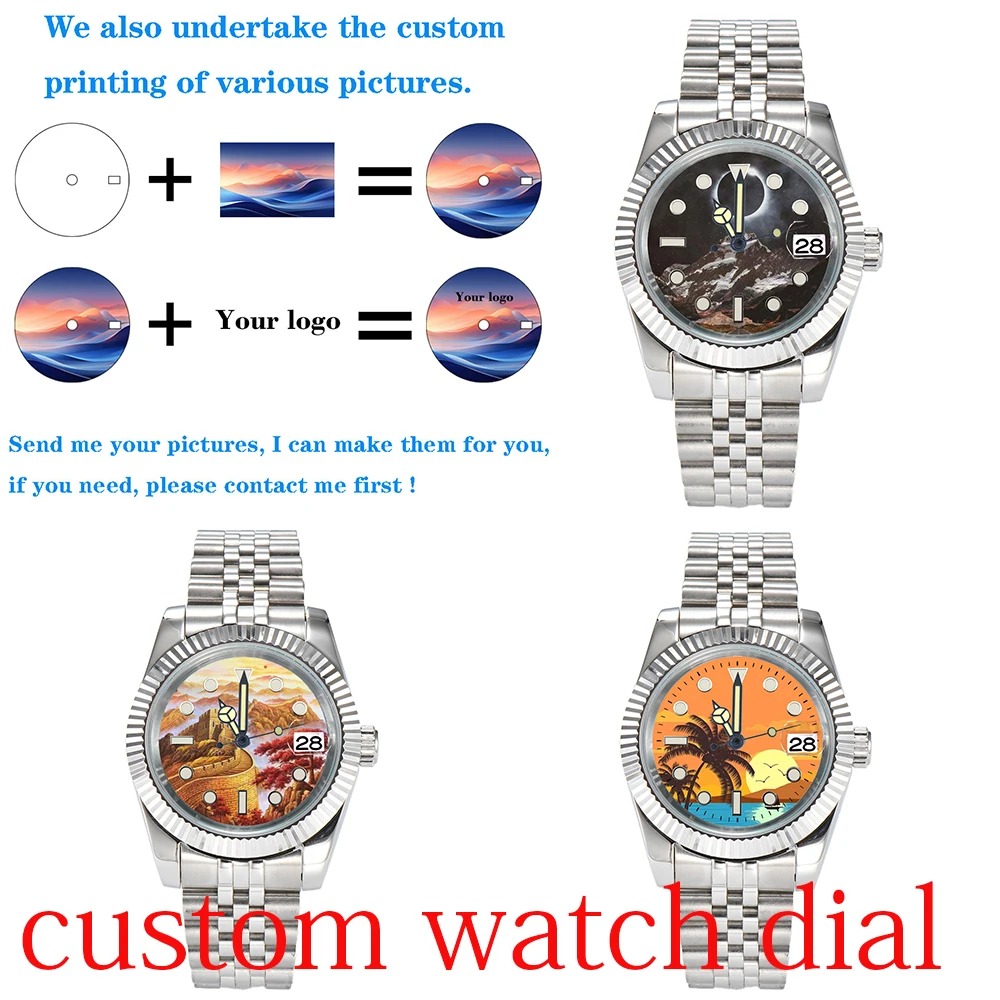 28.5 مللي متر ساعة الطلب تخصيص الإبداعية الهاتفي nh35 الطلب الطباعة الملونة nh35 ساعة الوجه صالح NH35/36 ساعة يد تعمل بالحركة أجزاء NH35 الطلب