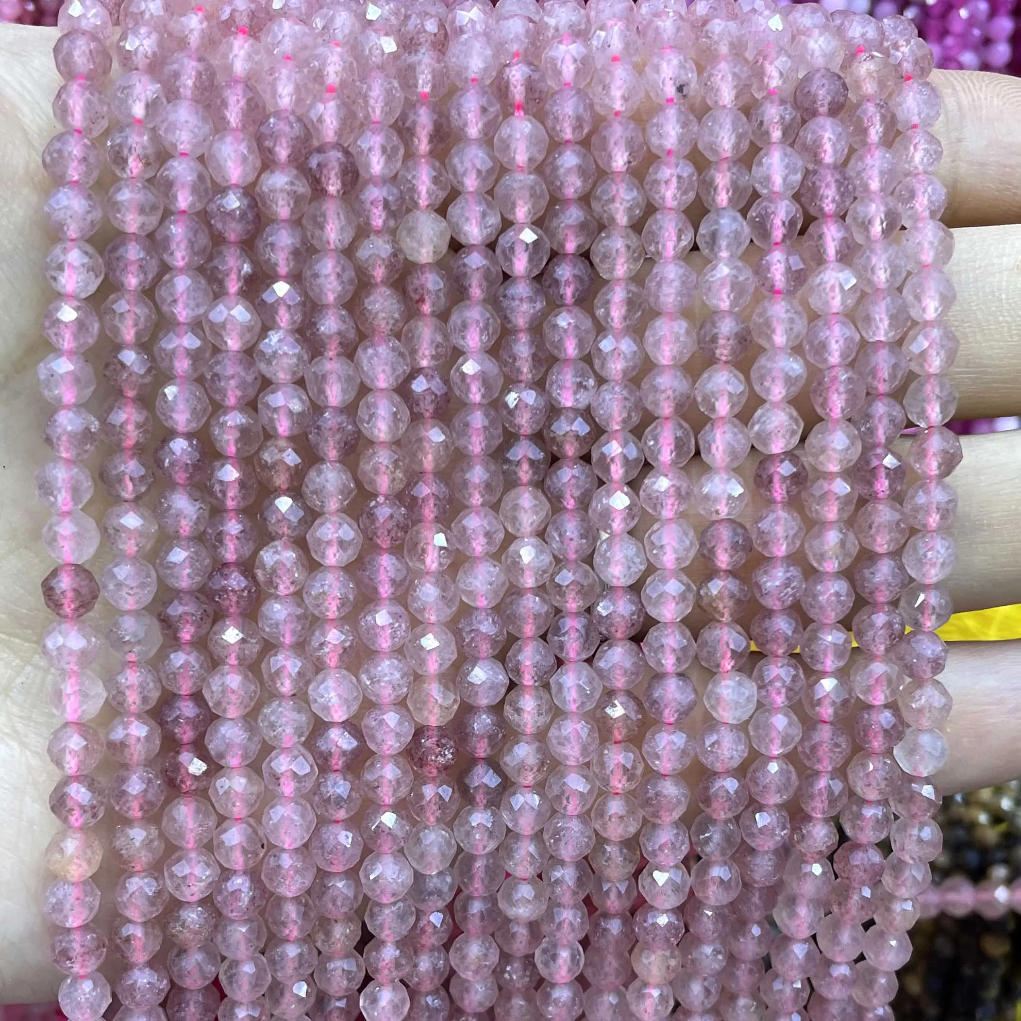 2 3 4MM Natural Stone Faceted Strawberry Quartz Round Loose Spacer Beads For Jewelry Making DIY Bracelet Necklace Accessories