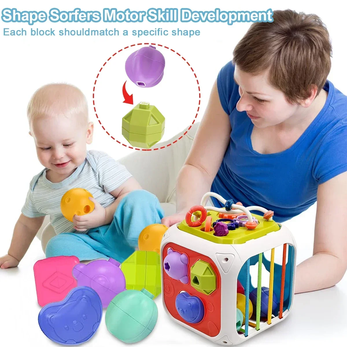 Jeu de tri de blocs de formes colorées pour bébé, jouets d'apprentissage Montessori pour enfants, cadeau de naissance, nouveau, 6, 12 mois