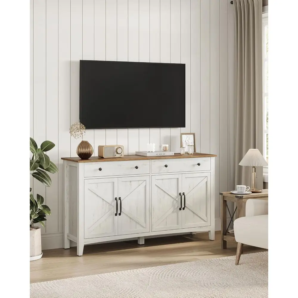 LIRY Collection - uet Cainet, Coee ar Cainet with 2 Ders, Adjustale Shees, Sideoard Stoith Cale Holes, Der Dividers, Rustic Whit