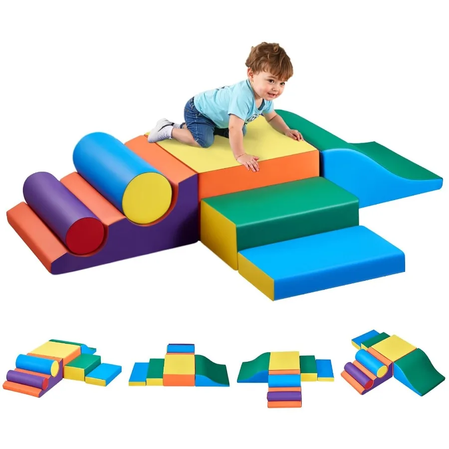 

VEVOR Climbing Toys 7-Piece Set PU Leather Climbing Blocks for Toddlers 3 to 14 Years Old Indoor Crawl and Slide Activity Plays