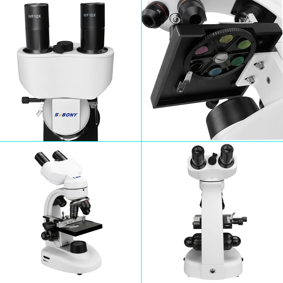 Imagem -05 - Svbony Sv605 Microscópio Eletrônico Binocular 40x1600x com Kits de Ciência Iluminação Led Dupla e Câmera de Microscópio Sv189