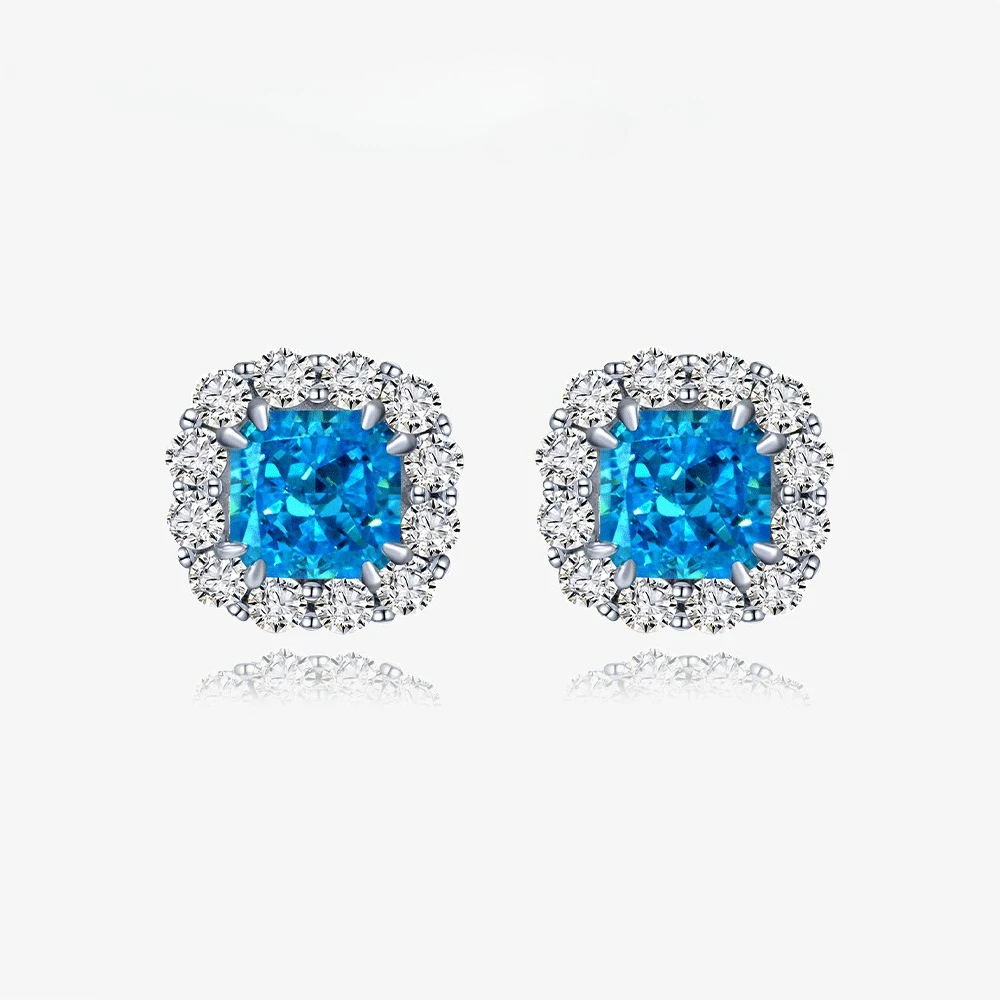

2ct Pink High Carbon Diamond Earrings S925 Inlaid with 7 * 7 Ice Flower Cut Minimalist Design, New Wedding Jewelry